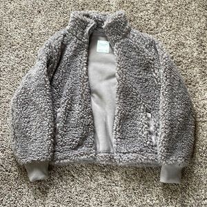 Abercrombie and fitch zip up fluffy jacket (gray) size:M